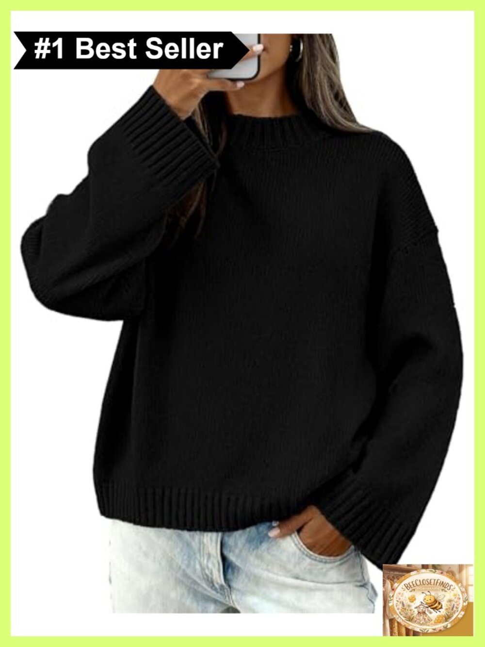 Womens Crewneck Loose Knit Pullover Sweater Ribbed Drop Shoulder